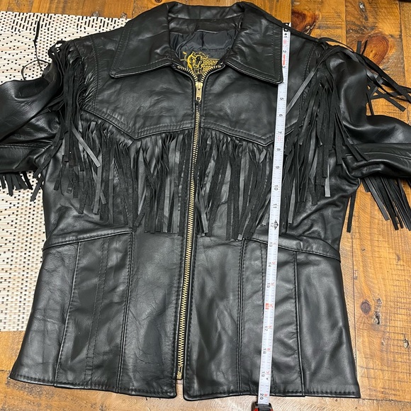 Vintage Branded Garments Fringe Leather Quilt Lined Jacket Black Biker Western - Picture 13 of 14